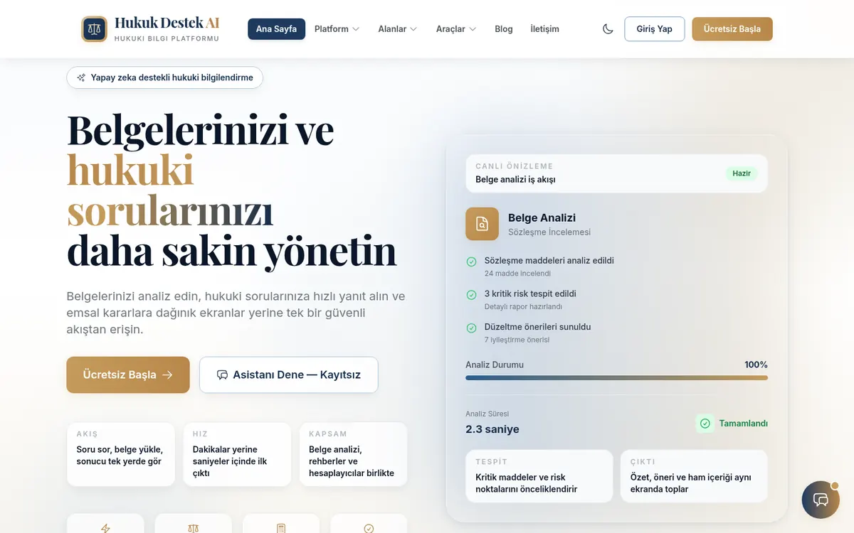 Hukuk Destek AI ana sayfası
